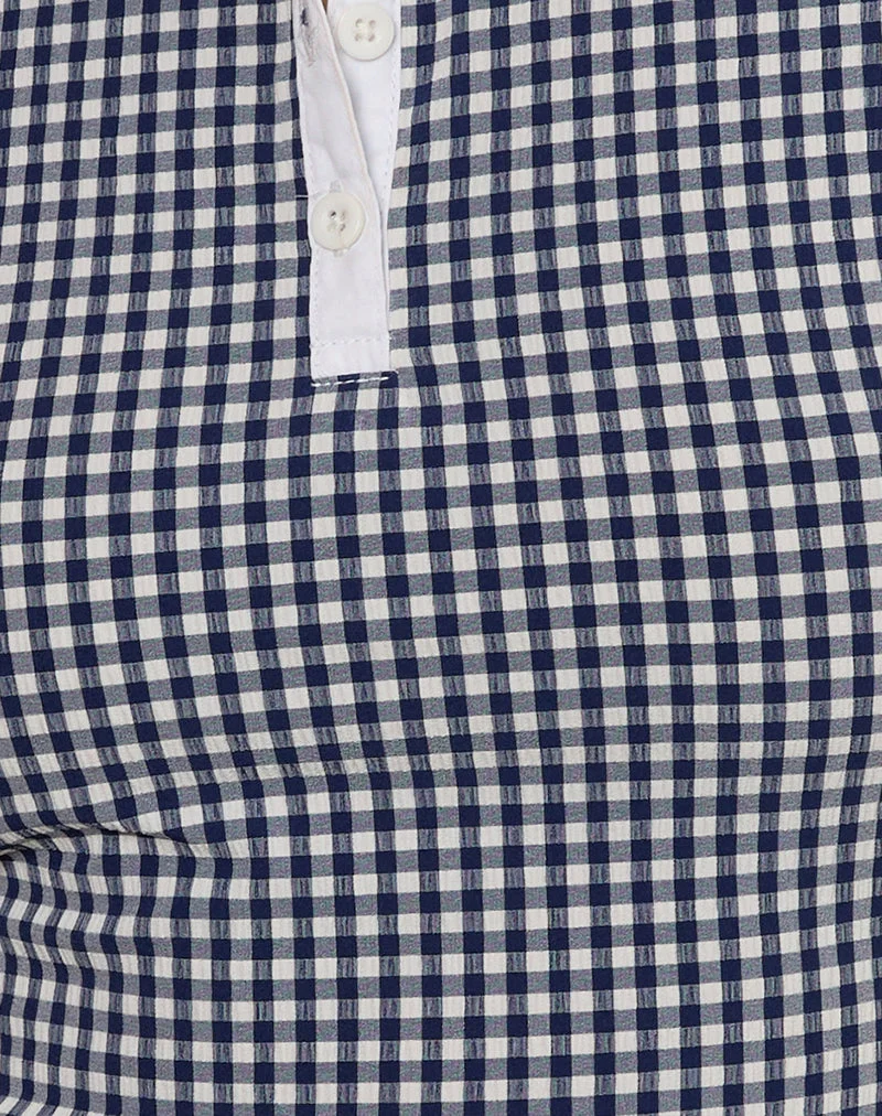 Tisuka Poloshirt aus Seersucker Gingham Navy