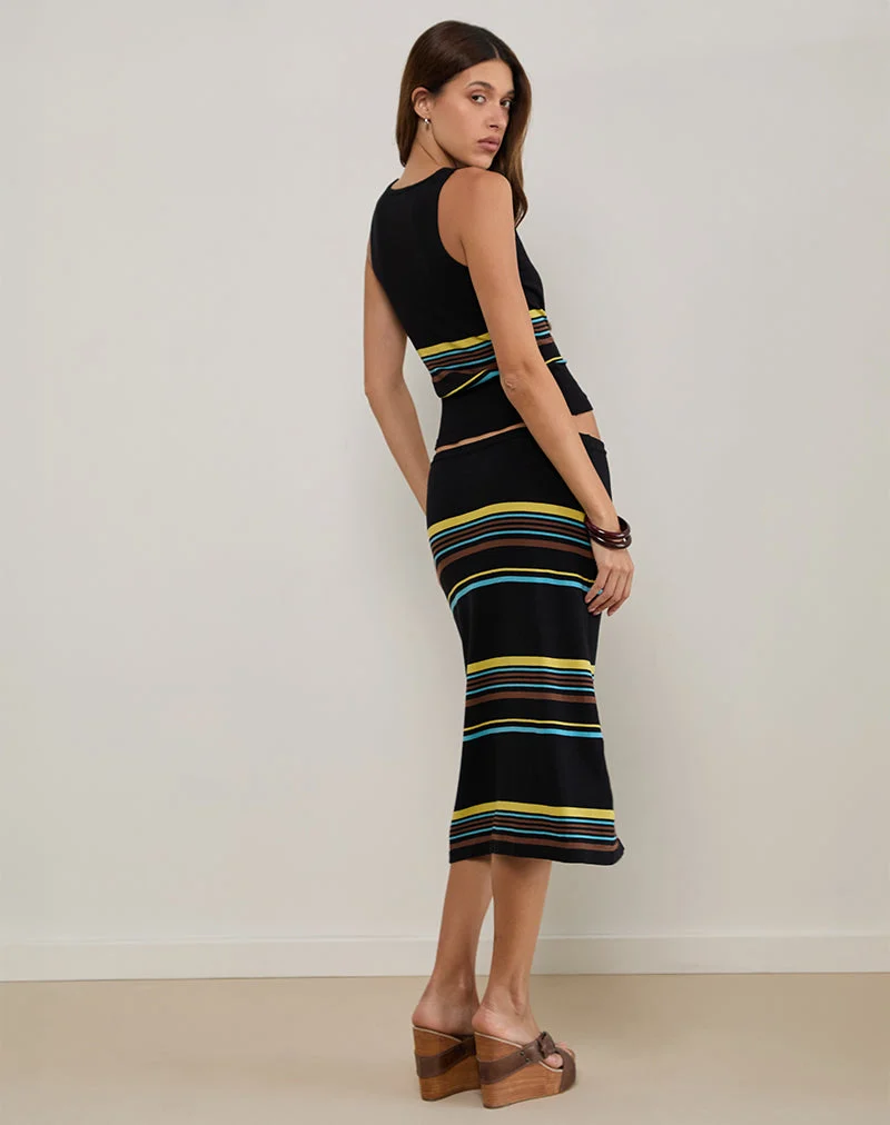 Natcha Vest Top in Schwarz mit braunen und blauen Streifen