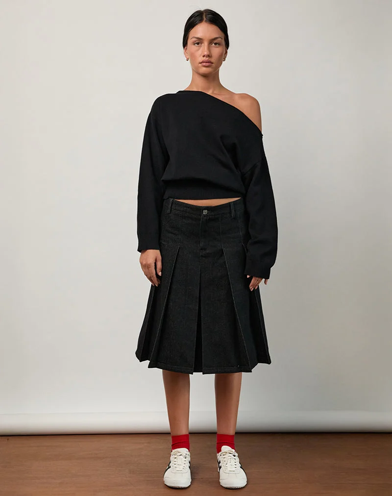 Jalira Asymmetrischer Cinch-Pullover in Schwarz