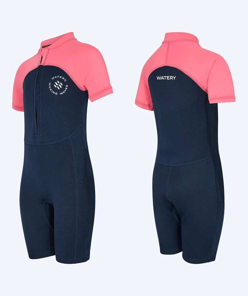 Watery UV Neoprenanzug für Kinder - Calypso Shorty - Koralle/Dunkelblau