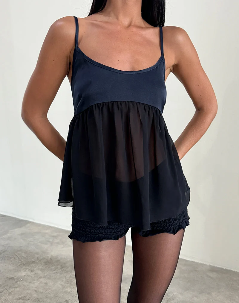 Esila Top aus Chiffon Satin Schwarz