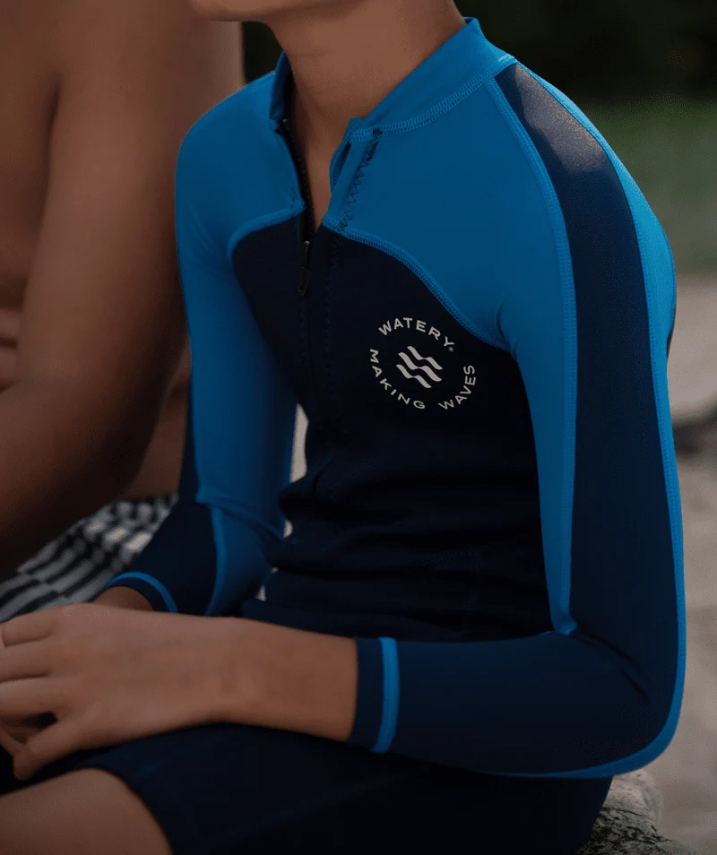 Watery UV Neoprenanzug für Kinder - Calypso Langarm - Blau/Dunkelblau