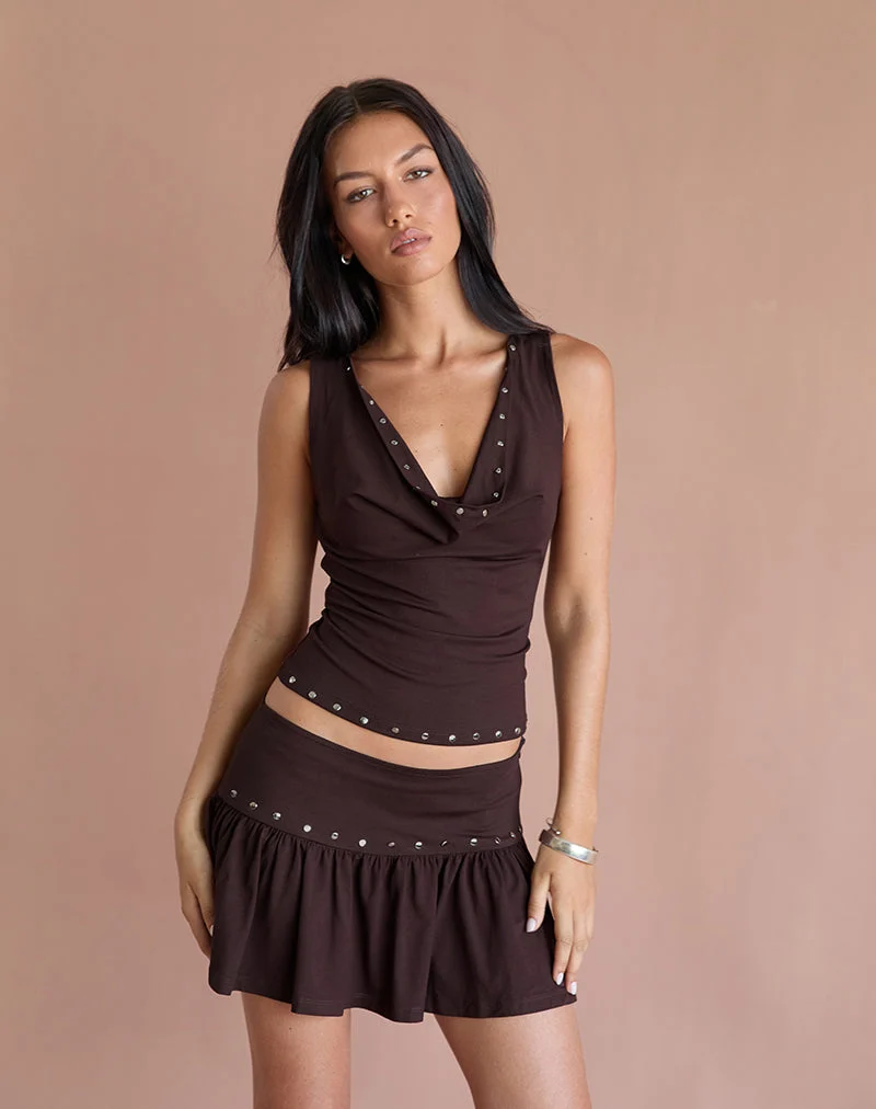Slater Nieten-Top aus Rayon Jersey Bitter Chocolate
