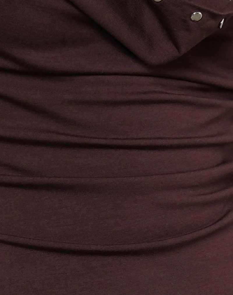 Slater Nieten-Top aus Rayon Jersey Bitter Chocolate