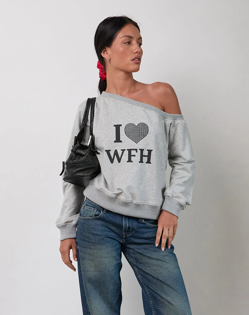 Toria Sweatshirt in Grau meliert mit I Love WFH Grafik