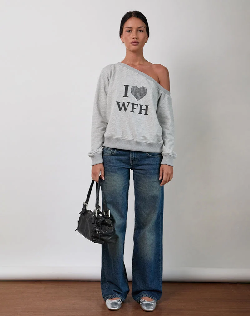 Toria Sweatshirt in Grau meliert mit I Love WFH Grafik