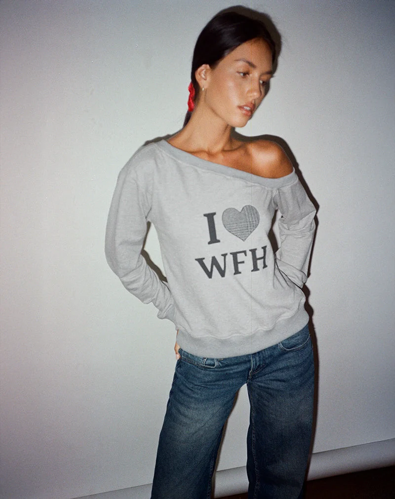 Toria Sweatshirt in Grau meliert mit I Love WFH Grafik