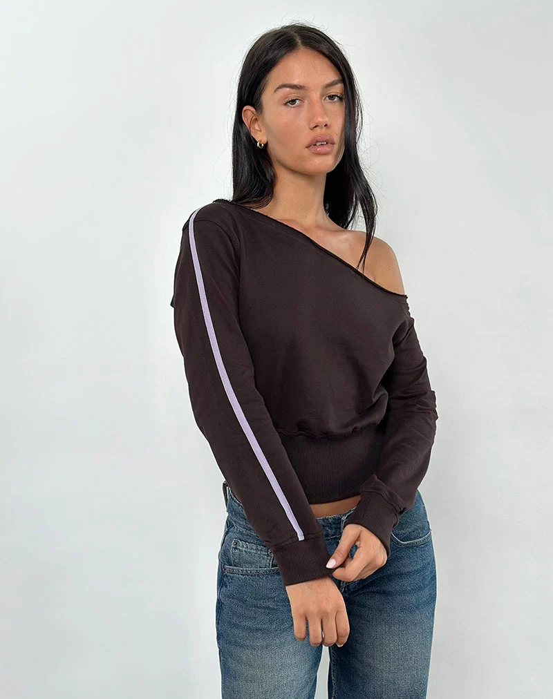 Sujana Asymmetrisches Sweatshirt in Bitterschokolade mit violetter Bindung