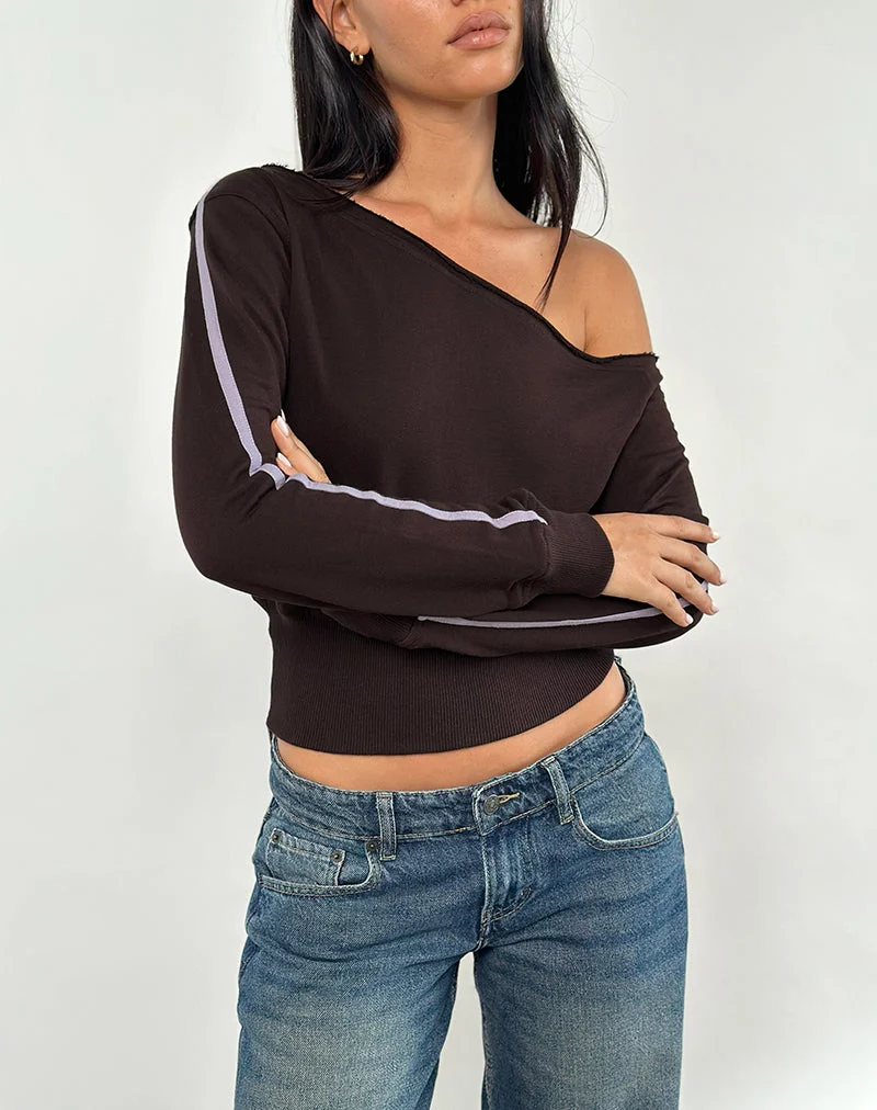 Sujana Asymmetrisches Sweatshirt in Bitterschokolade mit violetter Bindung