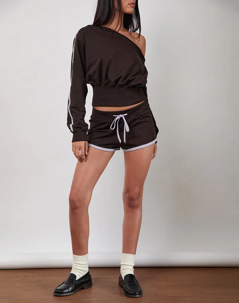 Resata Runner Shorts in Bitter Chocolate mit violetter Bindung