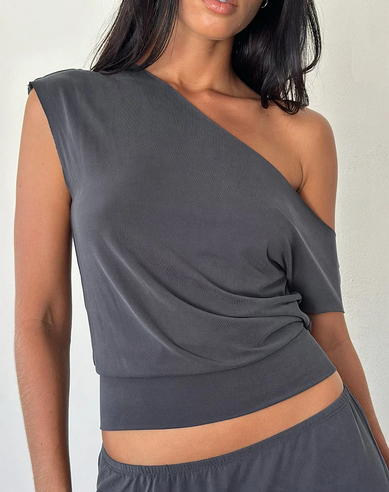 Elysian Asymetric Top in Dunkelgrau Cupro