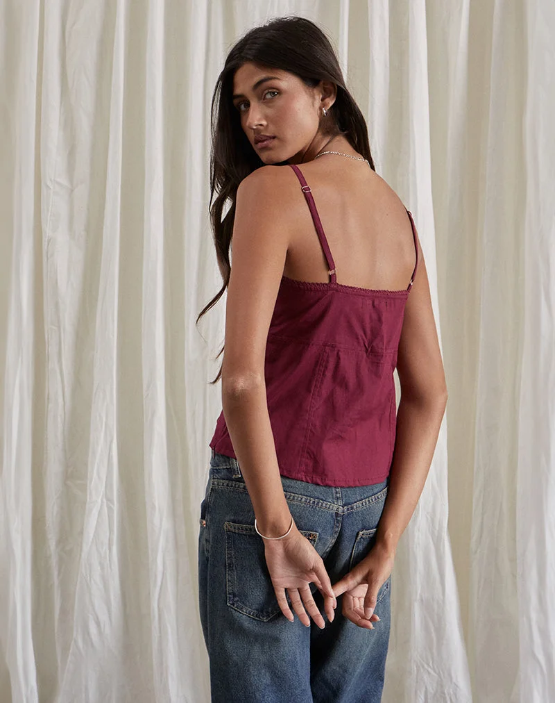 Jepuni Cami Top in Burgund
