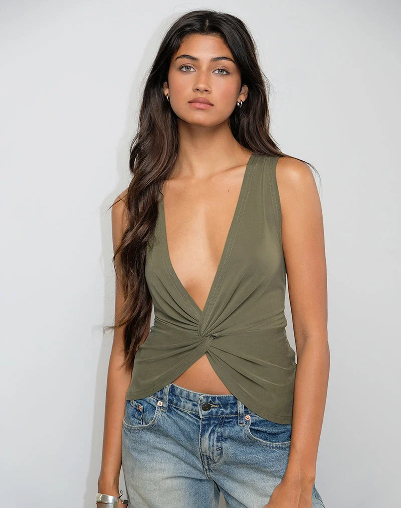 Arlys Oberteil mit Twist-Detail aus Cupro Khaki