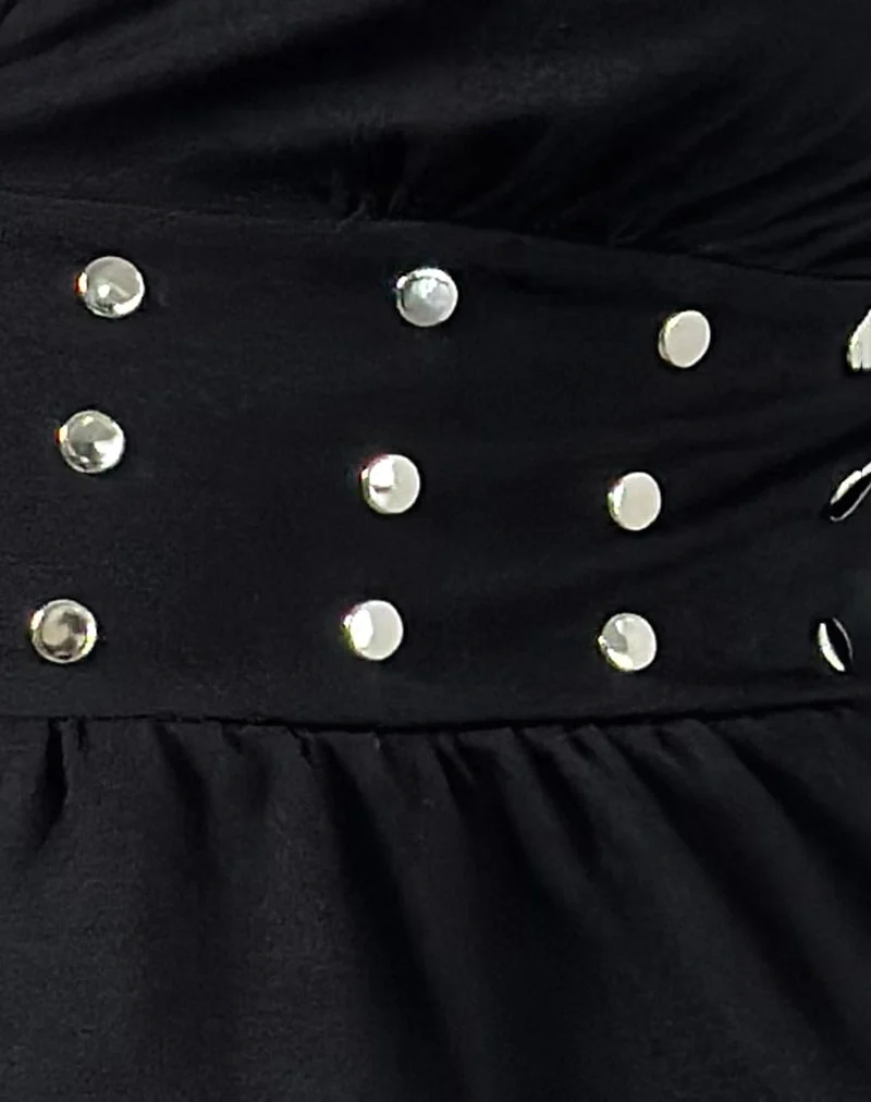 Ophay Top aus schwarzem Jersey mit Nieten