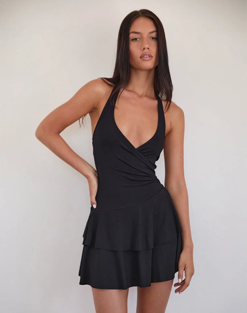 Semary Plunge Wrap Minikleid in Schwarz