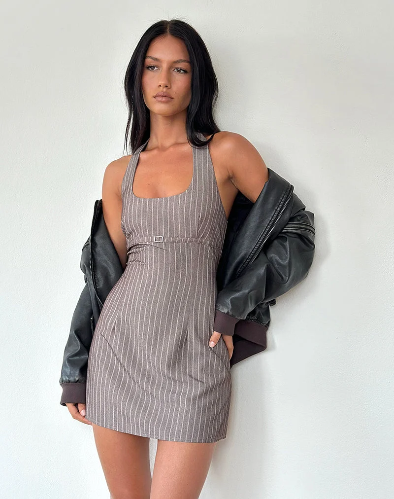 Vellura Minikleid mit Rollkragen in Taupe mit Nadelstreifen