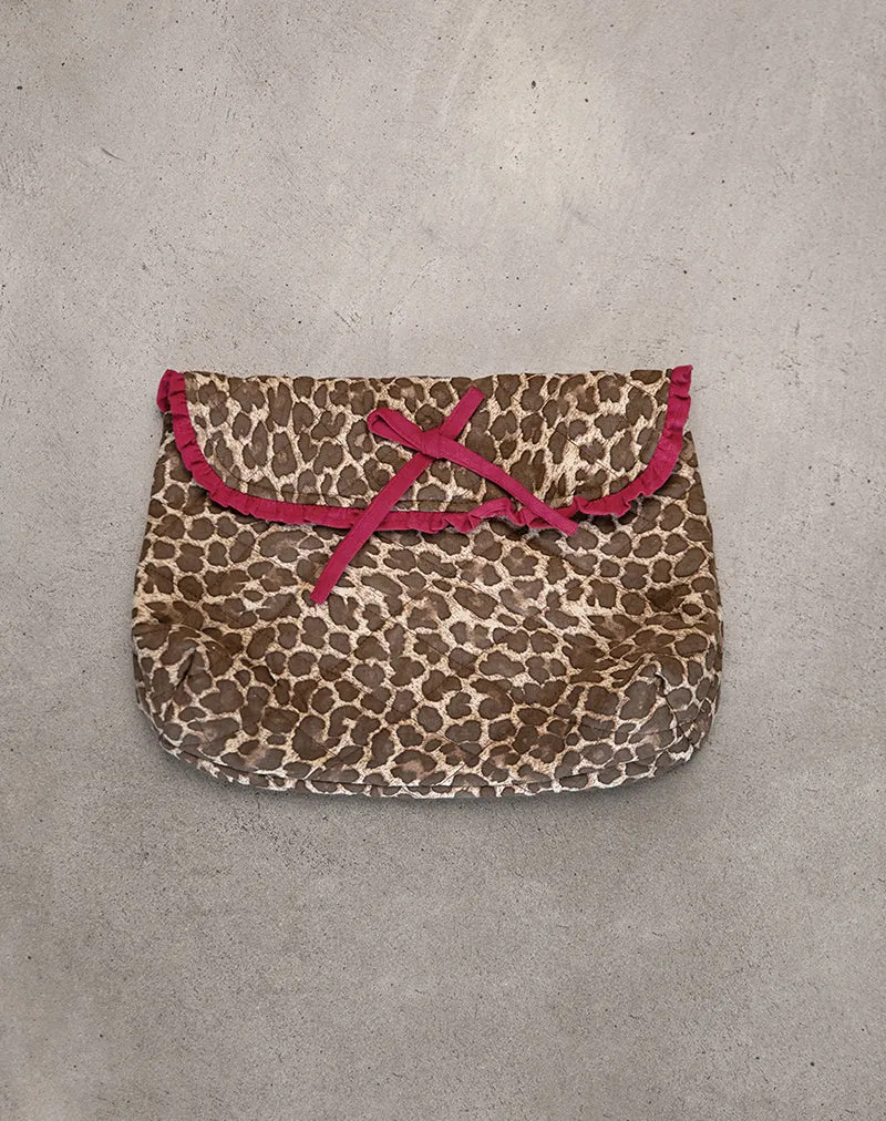 Faltbare Kosmetiktasche in Leopard mit roter Rüschenschleife