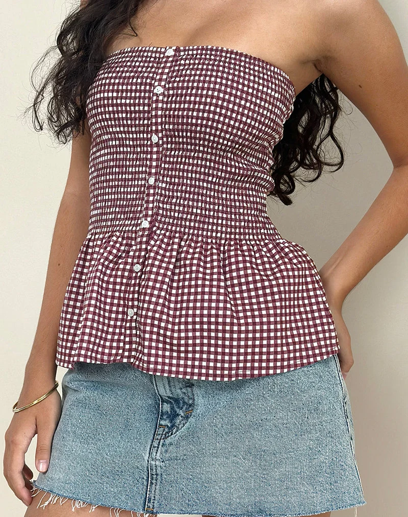Soter Top in Mini Gingham Wein