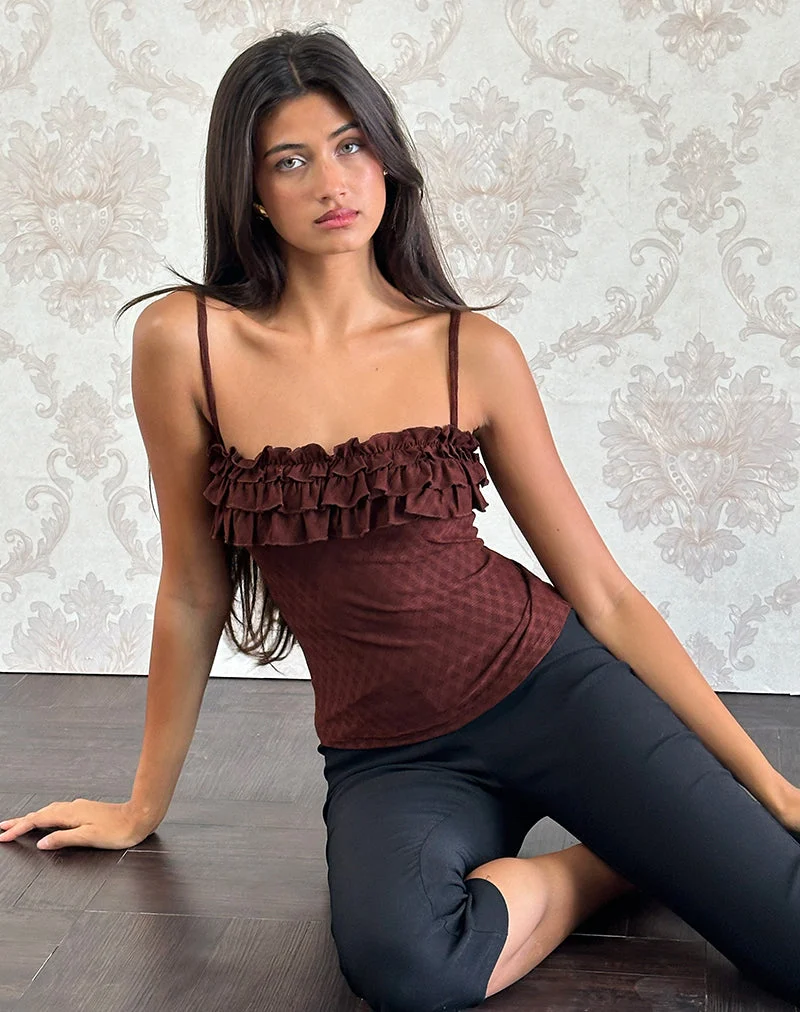 Wendy Rüschen-Cami-Top in Argyle Mesh Braun