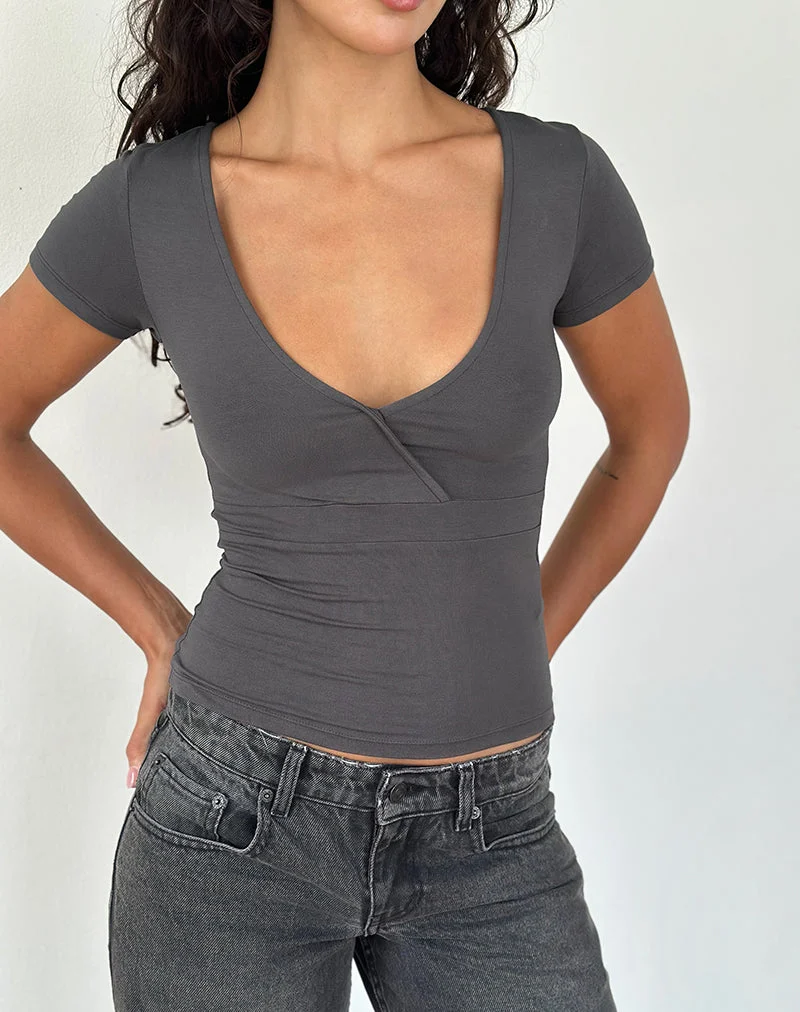 Machiko Plunge Wrap Top in Anthrazit