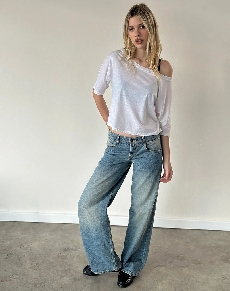 Daman Schulternahes Basic-Jersey-Top in Weiß
