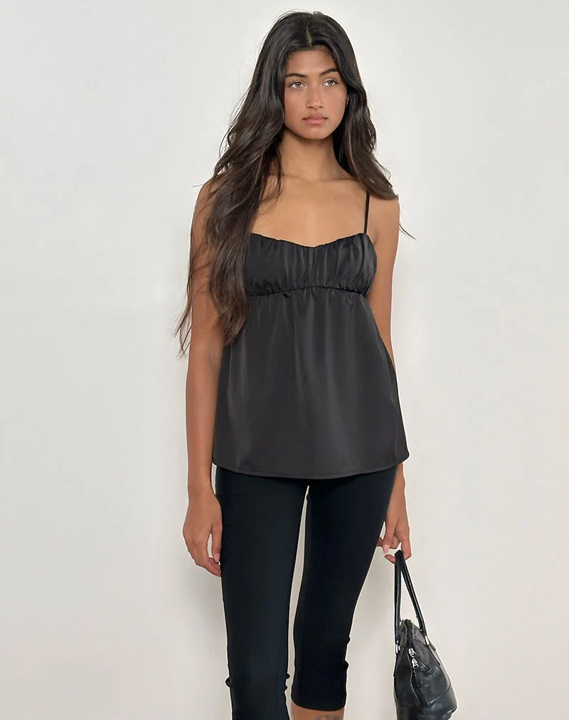 Camden Langarm-Cami-Top aus schwarzem Satin