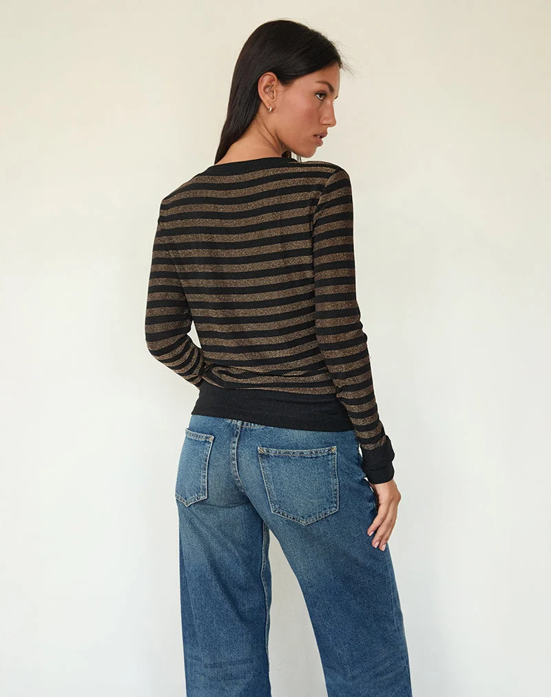Annora Langarm-Top aus Lurex mit Goldstreifen