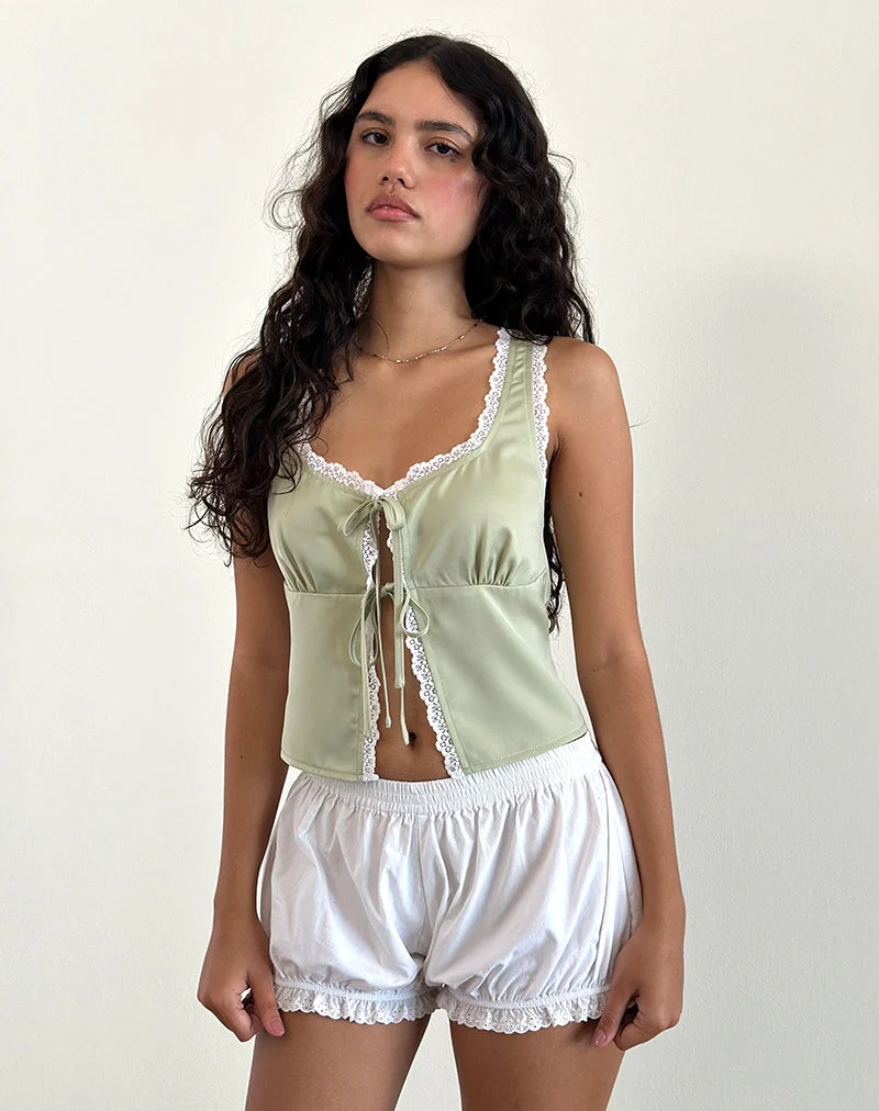 Rona Tie Front Top in Grün Salbei