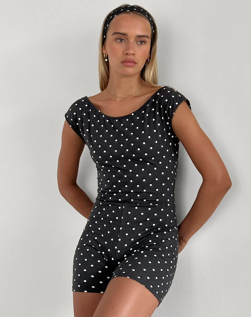 Meredith Rückenfreier Playsuit in Polka Schwarz