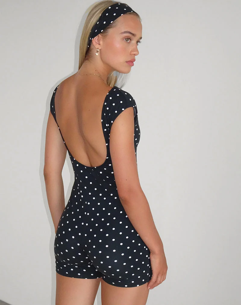 Meredith Rückenfreier Playsuit in Polka Schwarz