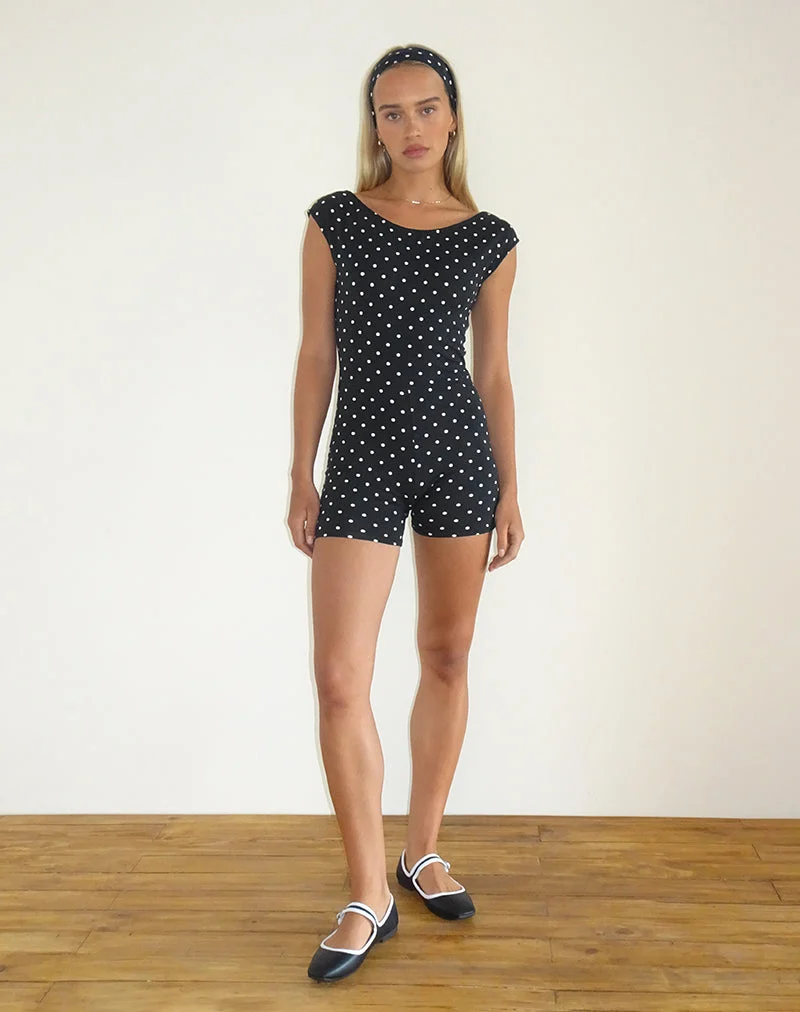 Meredith Rückenfreier Playsuit in Polka Schwarz