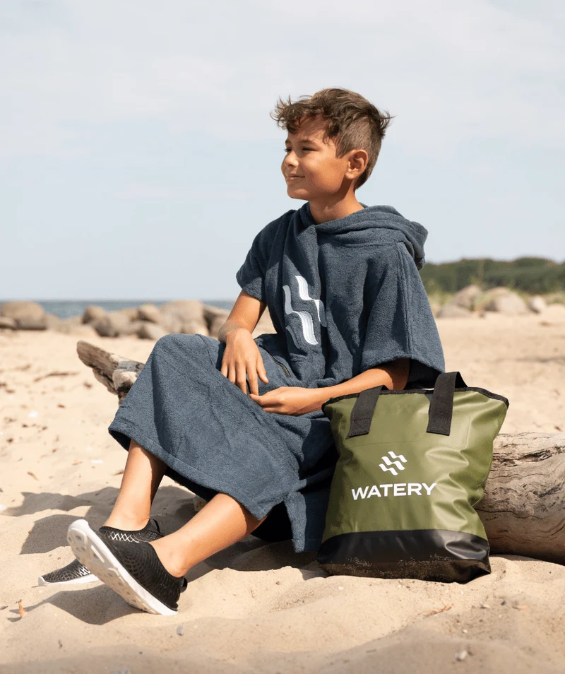 Watery Badeponcho für Junioren (6-15) - Baumwolle - Dunkelblau