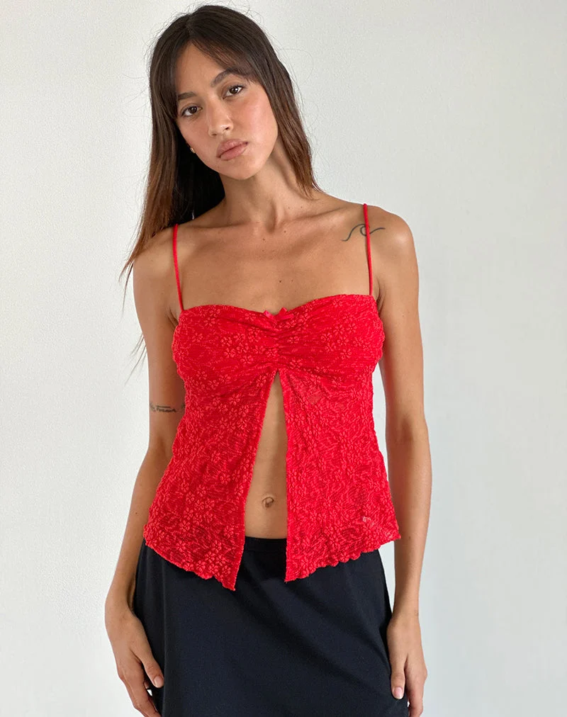 Briony Top aus Spitze Rot