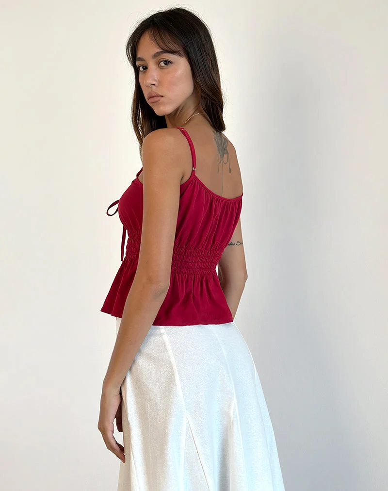 Lyncia Tie Front Cami Top in Adrenalin Rot