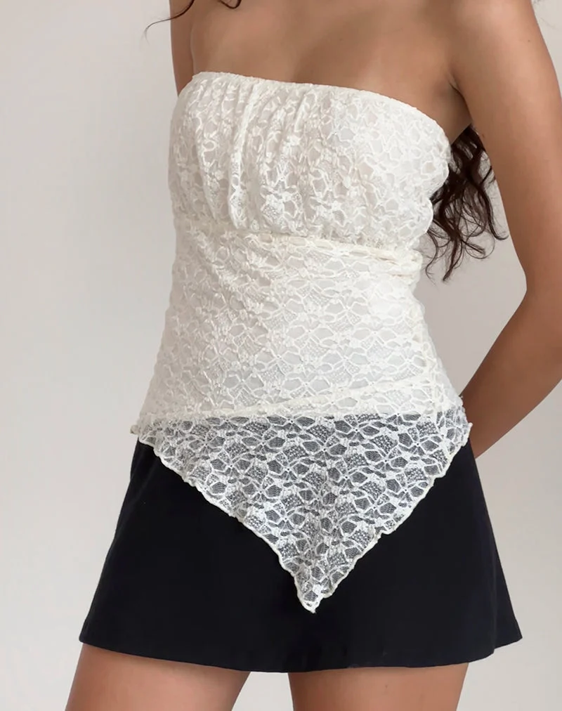 Wuni Longline Bandeau-Top aus Spitze in Elfenbein