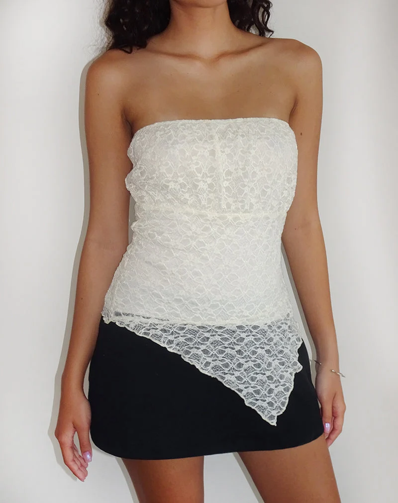 Wuni Longline Bandeau-Top aus Spitze in Elfenbein