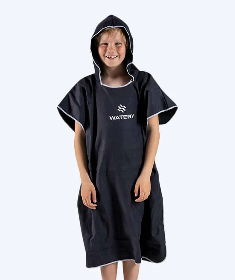 Watery Badeponcho für Junioren (6-15) - Mikrofaser - Schwarz