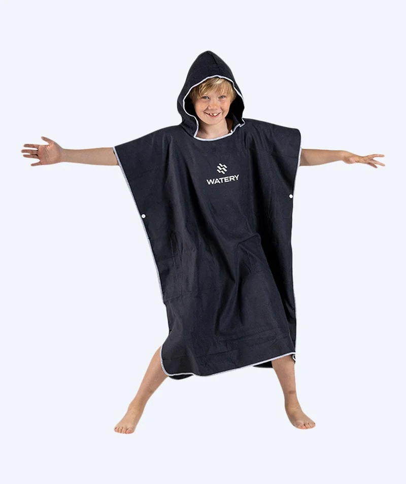 Watery Badeponcho für Junioren (6-15) - Mikrofaser - Schwarz