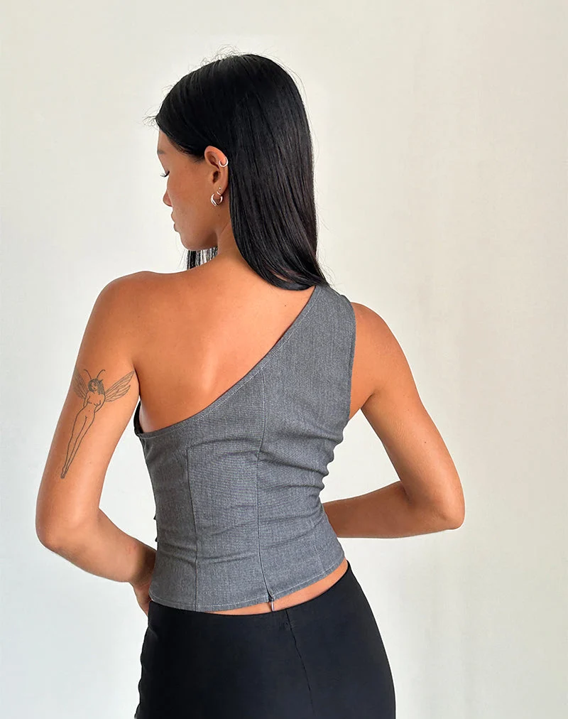 Sayaka One Shoulder Top in Tailoring Charcoal