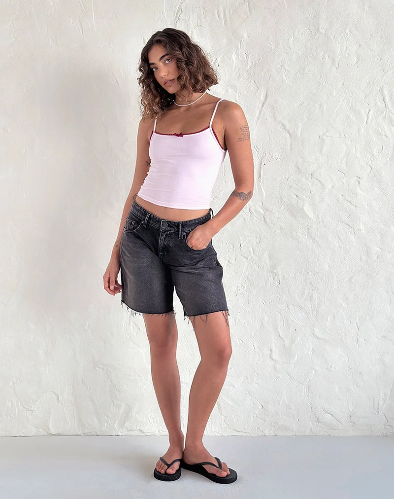 Suna Vest Top in Hellrosa mit burgunderrotem Besatz