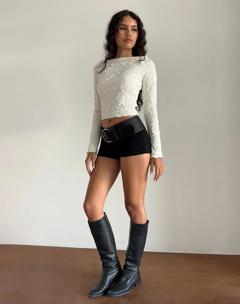 Angela Langarm-Top aus strukturiertem Jersey in Creme