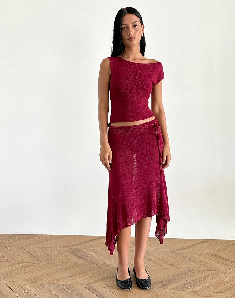Calypso Top aus transparentem Strick Rot