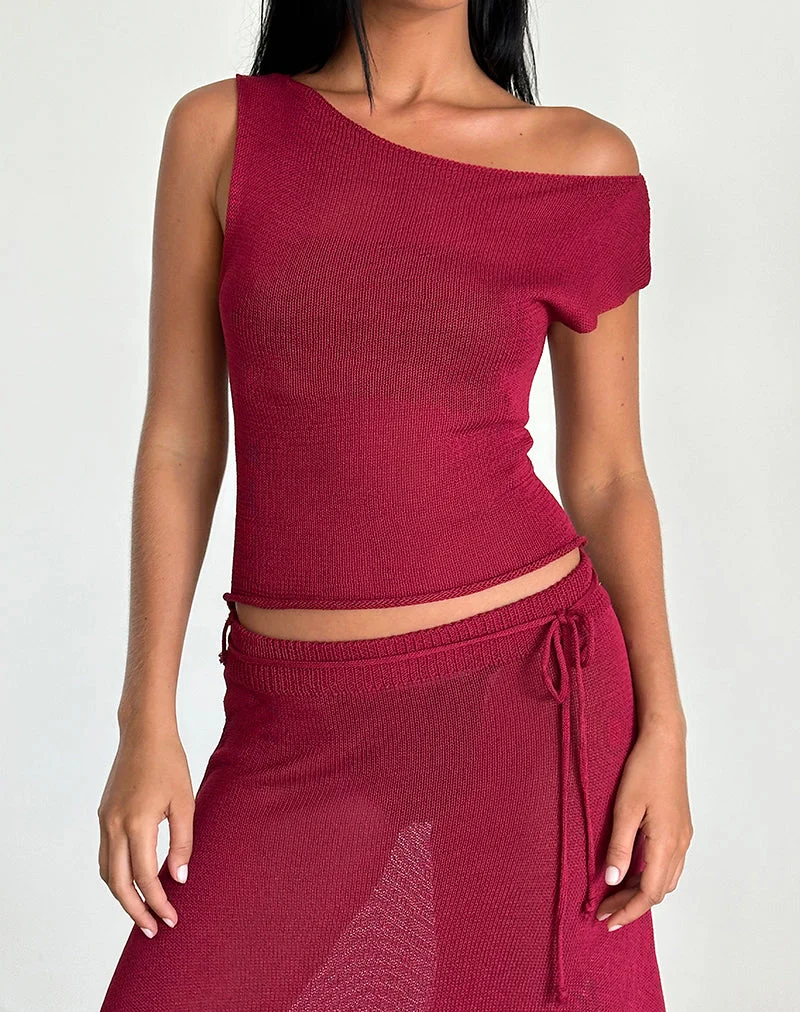 Calypso Top aus transparentem Strick Rot