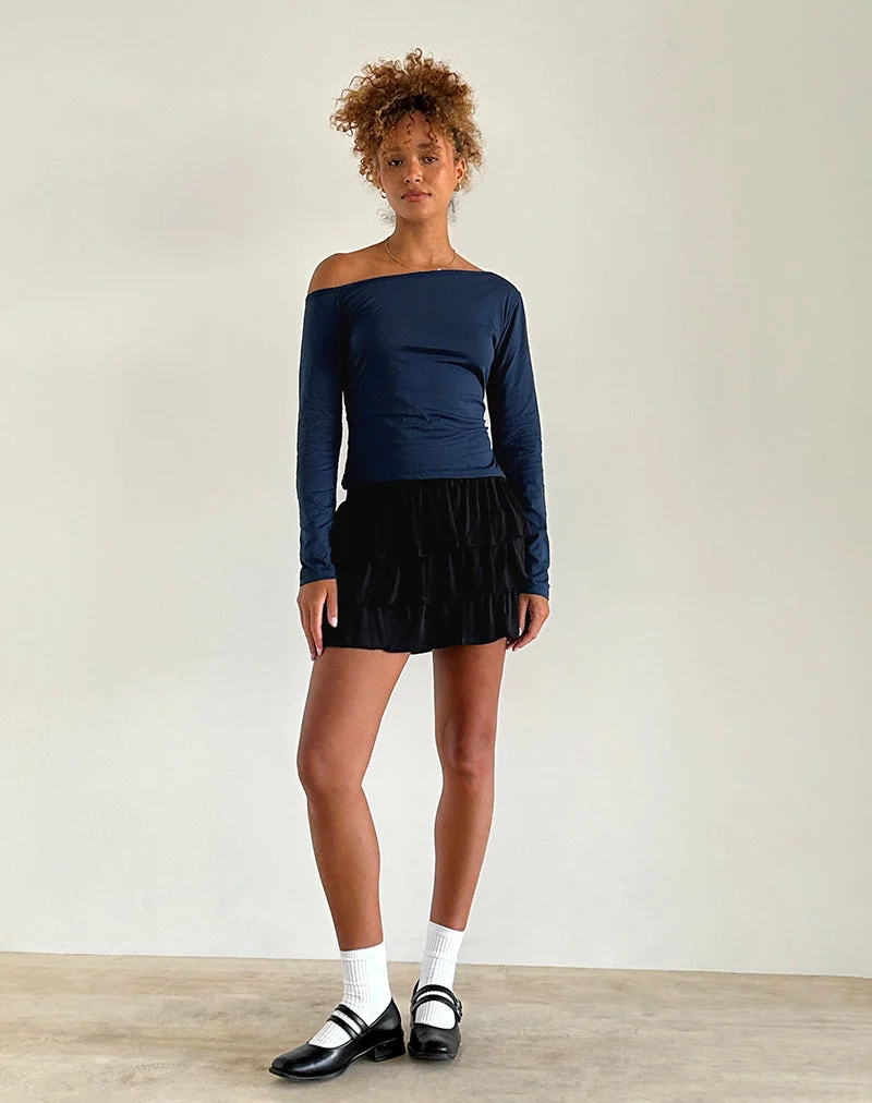 Ledez Asym Schlabber-Oberteil in Navy Tissue