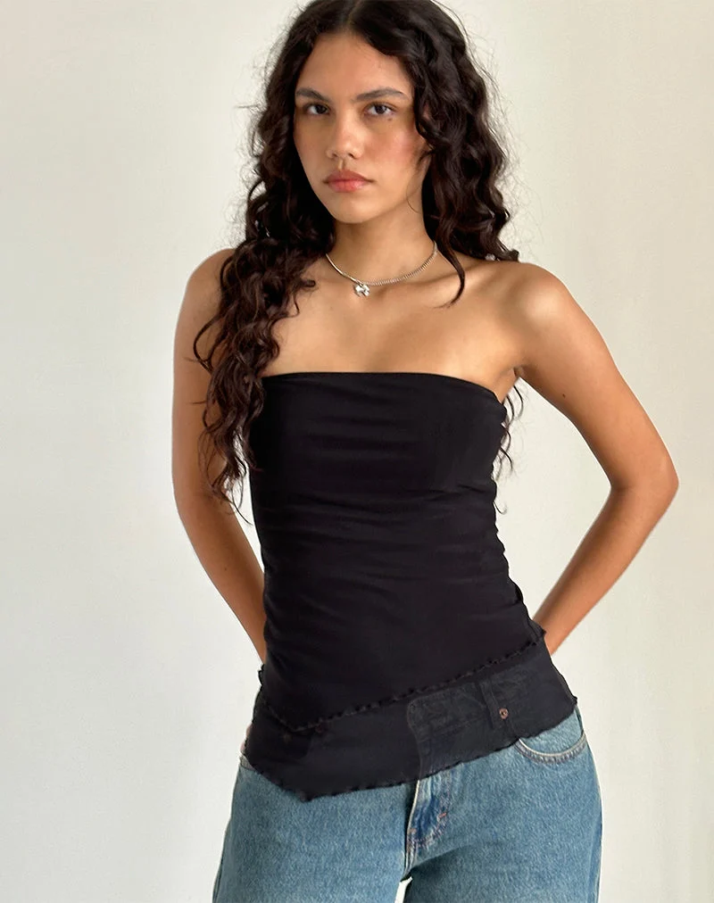 Marissa Asymmetrisches Langarm-Top in Schwarz