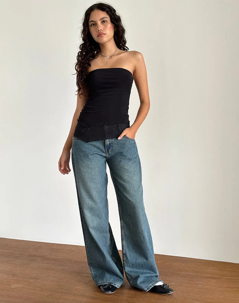 Marissa Asymmetrisches Langarm-Top in Schwarz