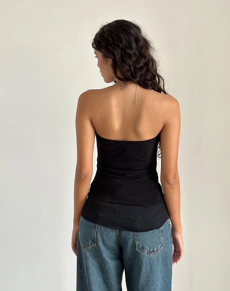 Marissa Asymmetrisches Langarm-Top in Schwarz