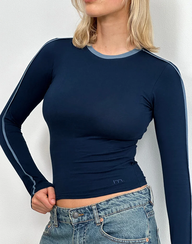 Bonija Langärmliges Top aus Navy Faded Denim
