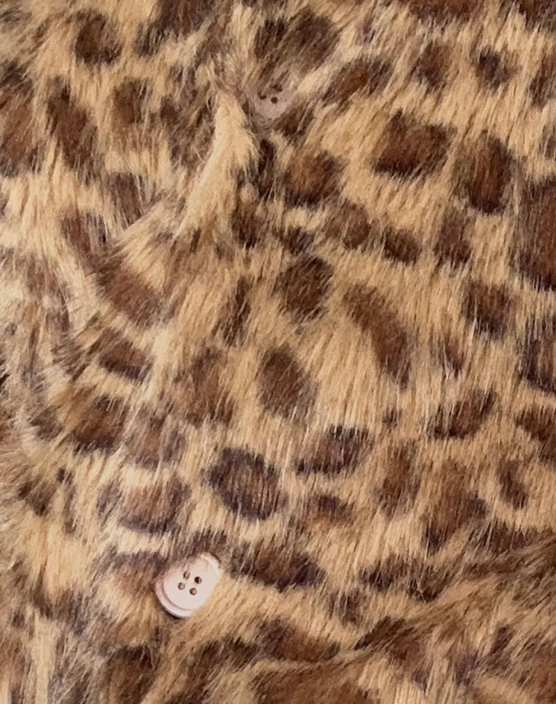 Joji Crop Jacke aus Kunstfell in Braun Leopard