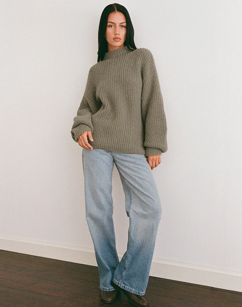 Viola Oversized Strickpullover in Hell-Olive